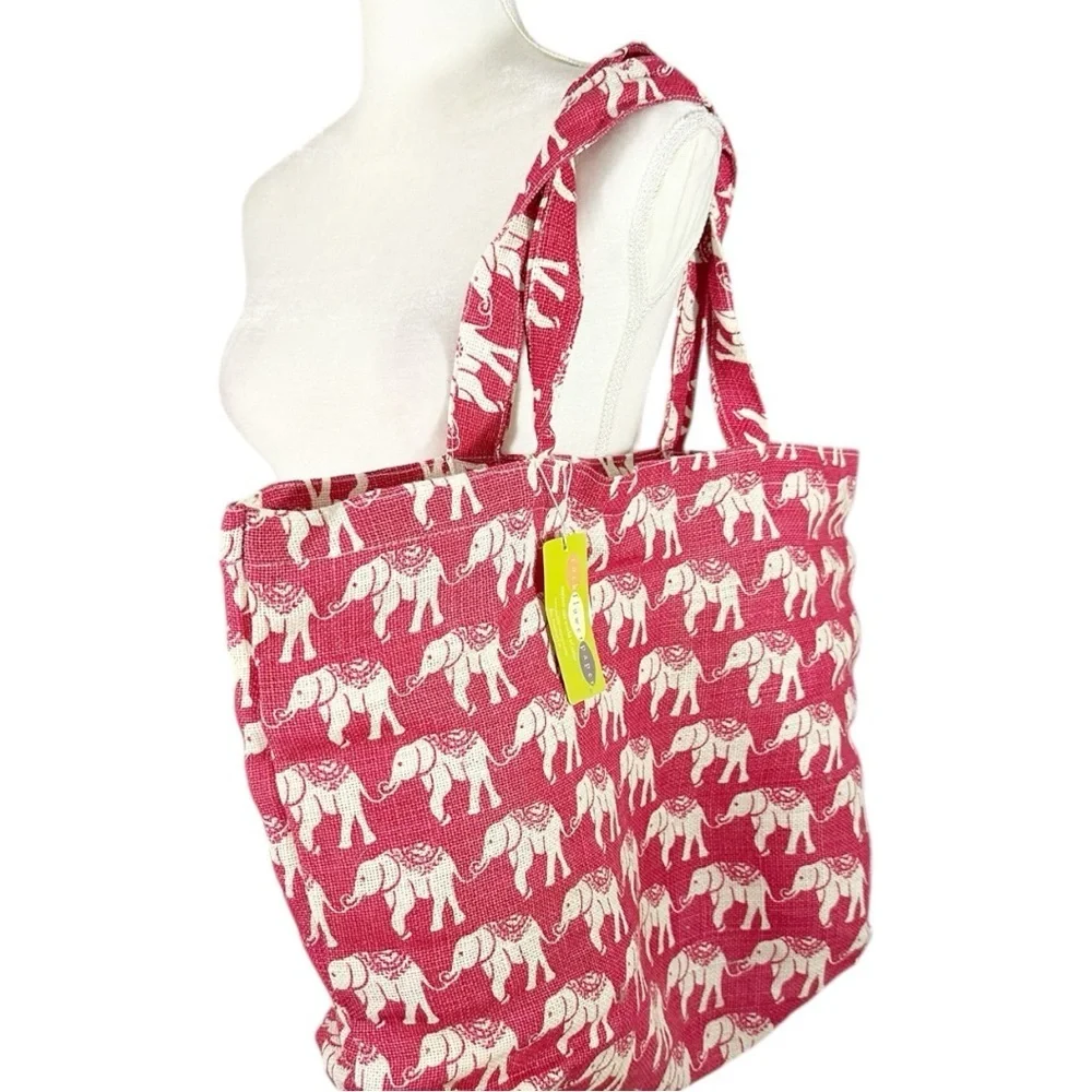 NWT- RockFlowerPaper Elephant Pink Jute Tote